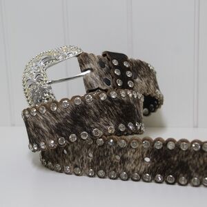 NWT Nocona Women's Small Western Calf Hair and Rhinestone Studded Belt